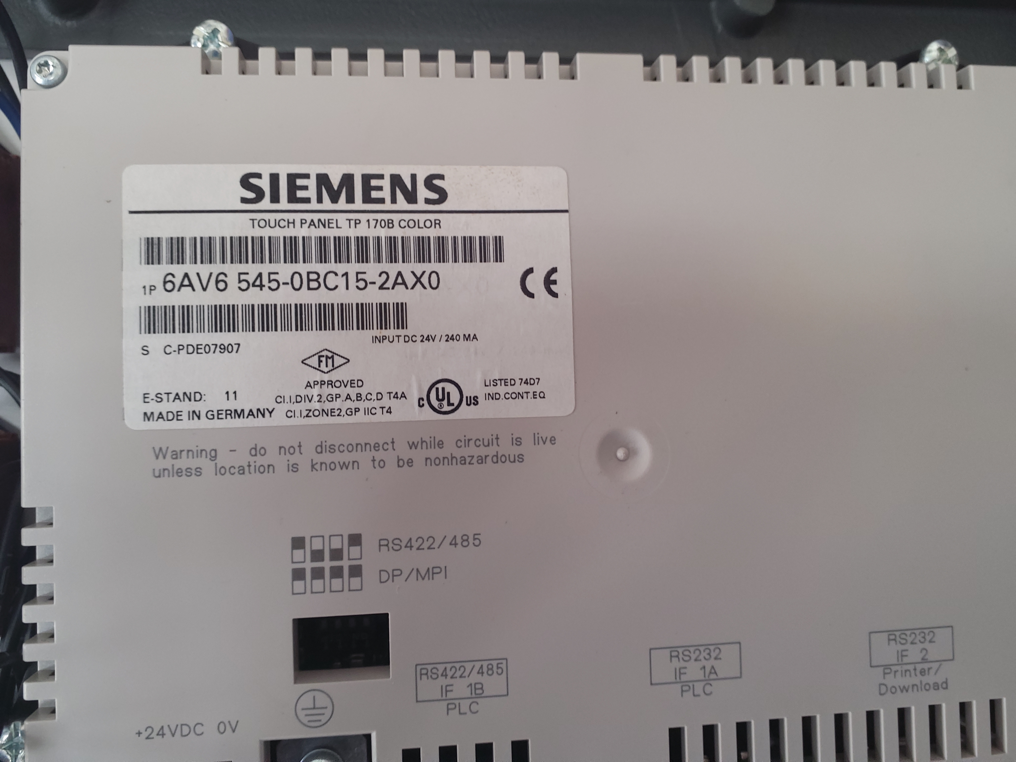 Siemens Simatic TP 170B Color 6AV6 545-0BC15-2AX0, E 11